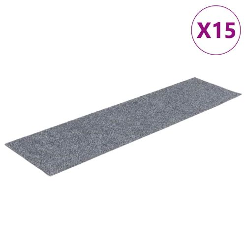 Изтривалки за стълби, самозалепващи се, 15 бр., 76x20 см, светлосиви, правоъгълни