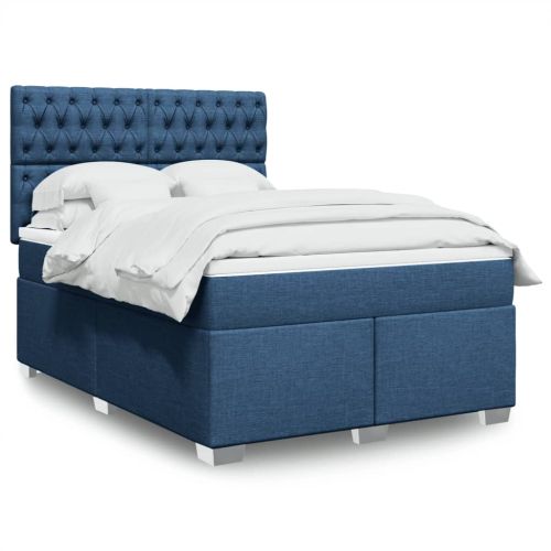 Боксспринг легло с матрак, синьо, 140x200 см, плат