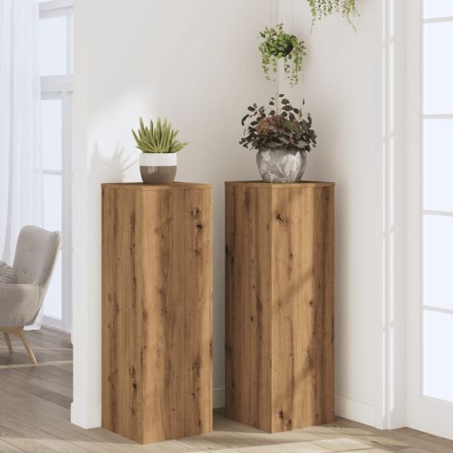Стойки за растения 2 бр дъб артизан 33x33x100см инженерно дърво