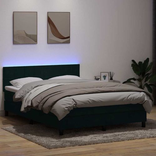 Боксспринг легло с матрак и LED, тъмнозелено, 160x210 см, кадифе
