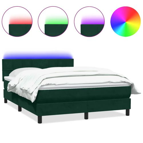 Боксспринг легло с матрак и LED, тъмнозелено, 160x210 см, кадифе