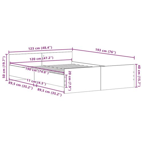 Рамка за легло без матрак Черен дъб 120x190 см инженерно дърво