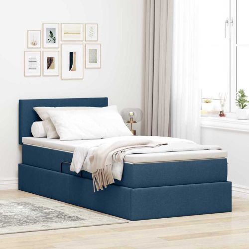 Легло с място за съхранение и матрак с матрак Синьо 90 x 200 cm