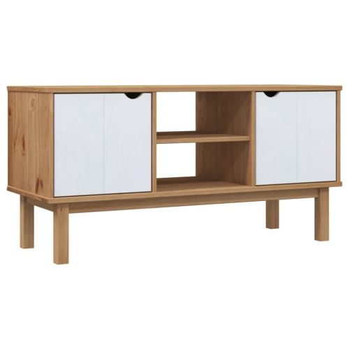 ТВ шкаф OTTA, кафяво и бяло, 113,5x43x57 см, бор масив
