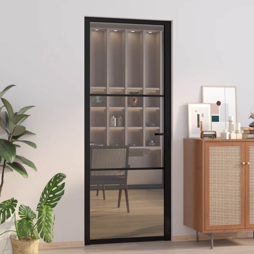 Интериорна врата 83x201,5 см черна ESG стъкло и алуминий