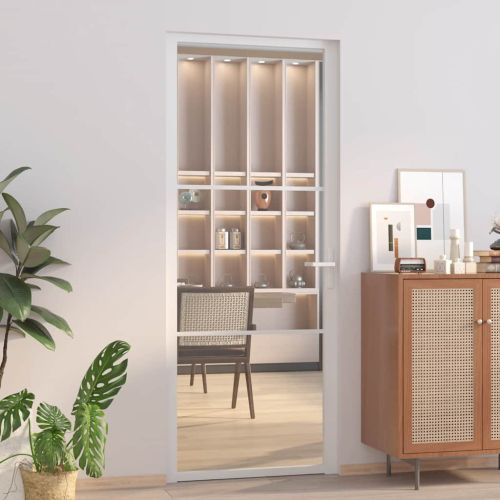 Интериорна врата 83x201,5 см бяла ESG стъкло и алуминий