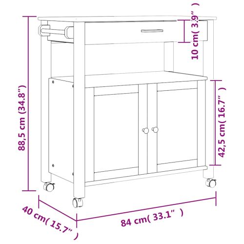 Кухненска количка "MONZA" 84x40x88,5 см сива борово дърво масив