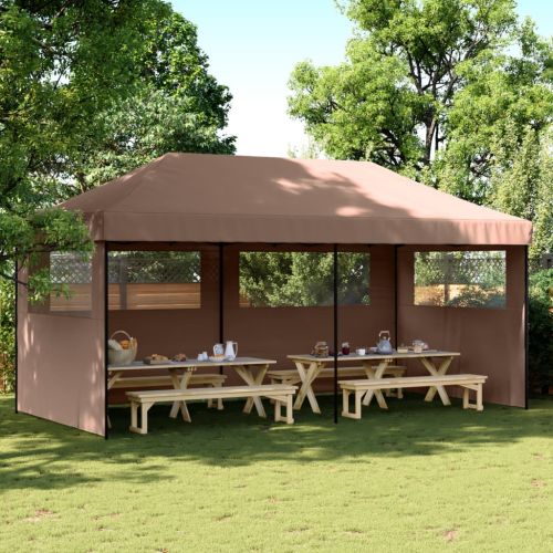 Сгъваема парти шатра pop-up с 3 странични стени кафява