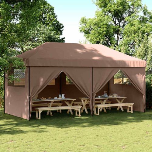 Сгъваема парти шатра pop-up с 4 странични стени кафява