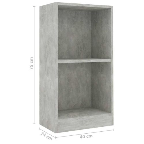 Библиотека, бетонно сива, 40x24x75 см, инженерно дърво