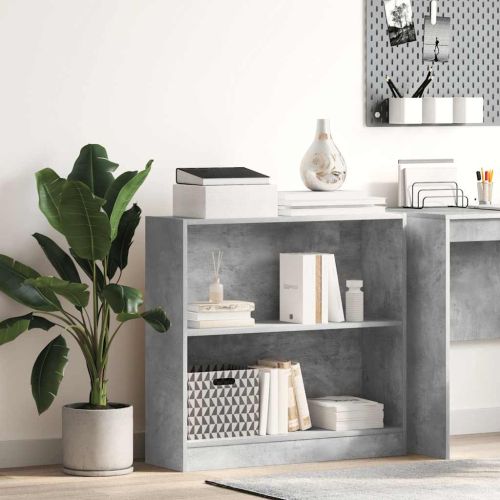 Етажерка за книги, бетонно сива, 80x24x75 см, инженерно дърво