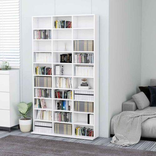 Етажерка за компактдискове бяла 102x23x177,5 см инженерно дърво