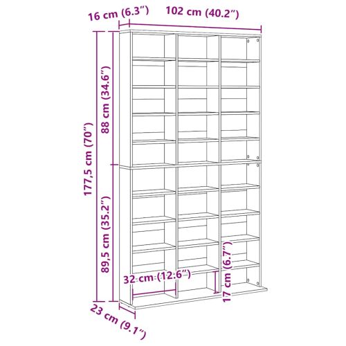 Етажерка за компактдискове сива 102x23x177,5 см инженерно дърво