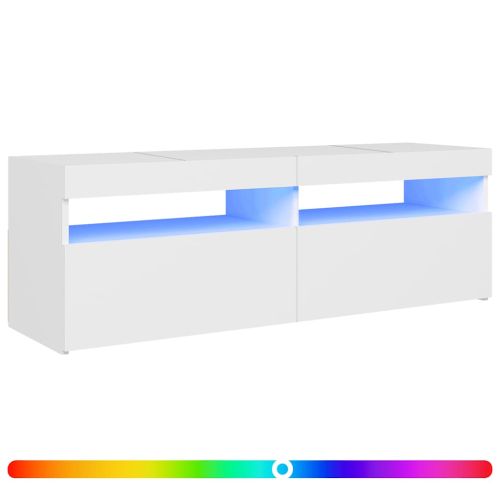 ТВ шкаф с LED осветление, бял, 120x35x40 см