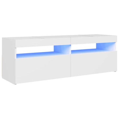 ТВ шкаф с LED осветление, бял, 120x35x40 см