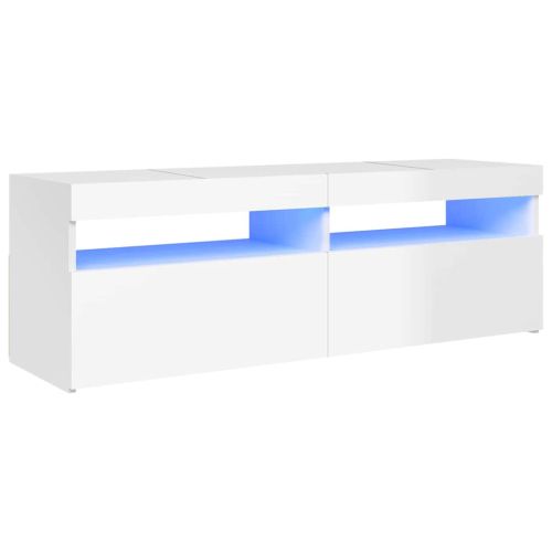 ТВ шкаф с LED осветление, бял гланц, 120x35x40 см