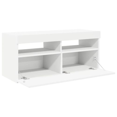 ТВ шкаф с LED осветление, бял, 90x35x40 см