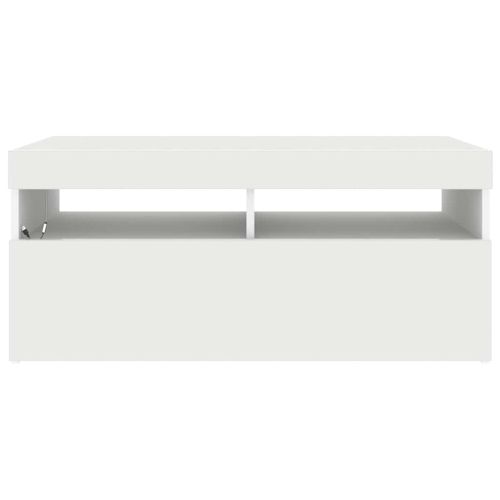 ТВ шкаф с LED осветление, бял, 90x35x40 см