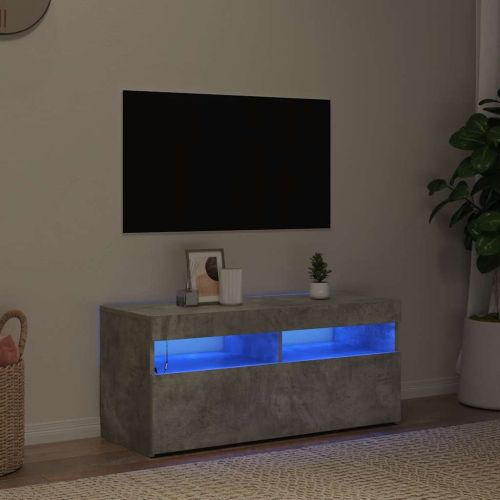 ТВ шкаф с LED осветление, бетонно сив, 90x35x40 см