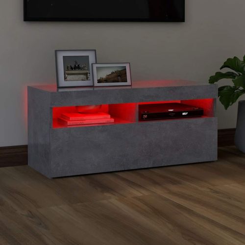 ТВ шкаф с LED осветление, бетонно сив, 90x35x40 см