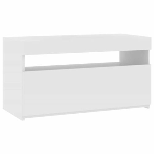 ТВ шкаф с LED осветление, бял, 75x35x40 см