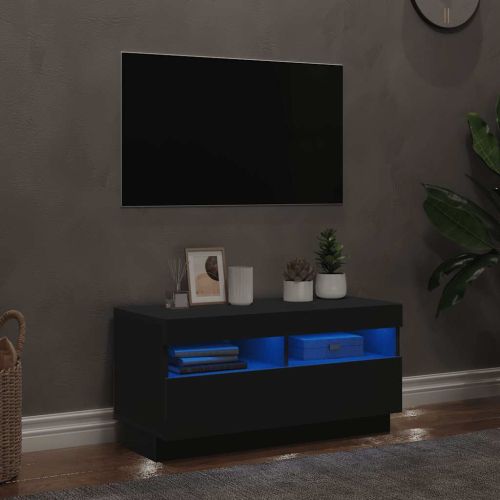 ТВ шкаф с LED осветление, черен, 80x35x40 см
