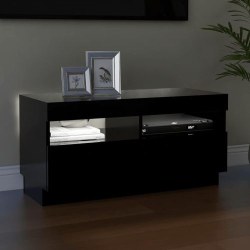 ТВ шкаф с LED осветление, черен, 80x35x40 см