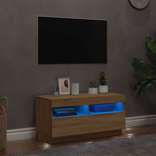 ТВ шкаф с LED осветление, дъб сонома, 80x35x40 см