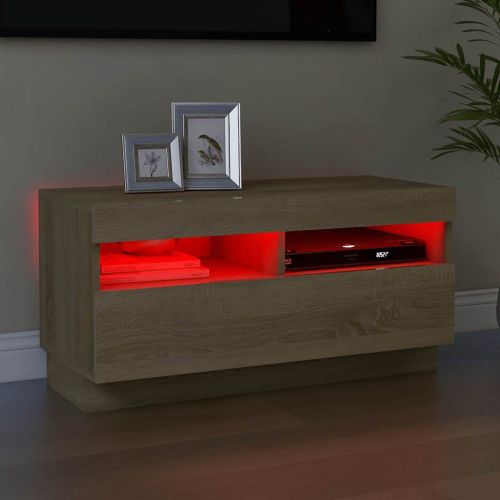 ТВ шкаф с LED осветление, дъб сонома, 80x35x40 см