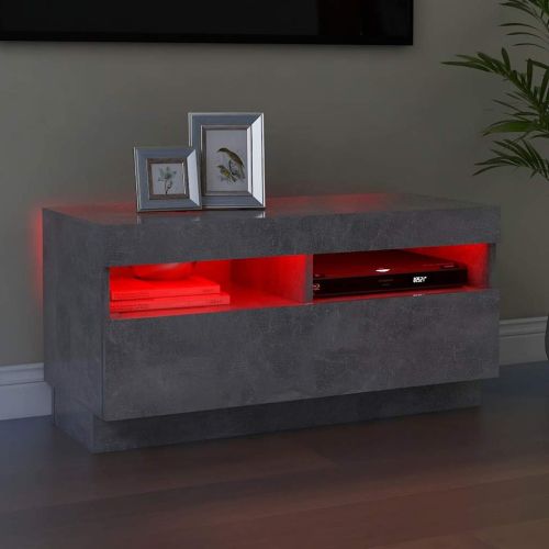 ТВ шкаф с LED осветление, бетонно сив, 80x35x40 см