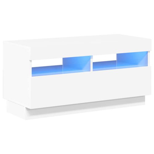 ТВ шкаф с LED осветление, бял гланц, 80x35x40 см
