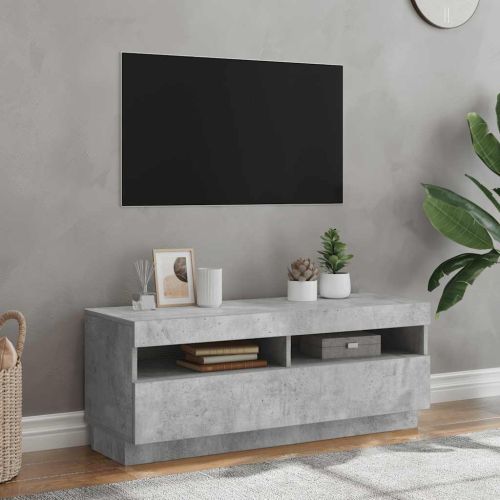 ТВ шкаф с LED осветление, бетонно сив, 100x35x40 см