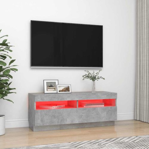 ТВ шкаф с LED осветление, бетонно сив, 100x35x40 см