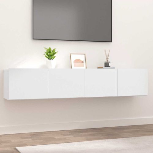 ТВ шкафове, 2 бр, бели, 80x30x30 см, инженерно дърво