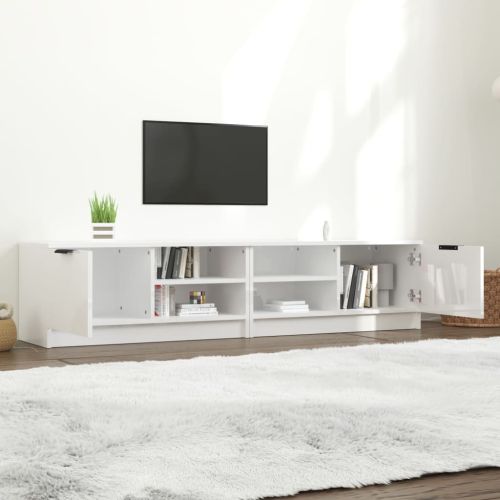 ТВ шкафове 2 бр бял гланц 80x35x36,5 см инженерно дърво