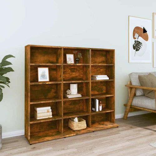 Етажерка за дискове опушен дъб 100x23x89,5 см инженерно дърво
