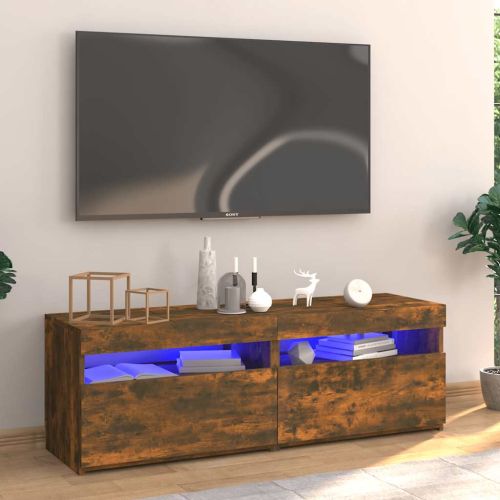 ТВ шкаф с LED осветление, опушен дъб, 120x35x40 см