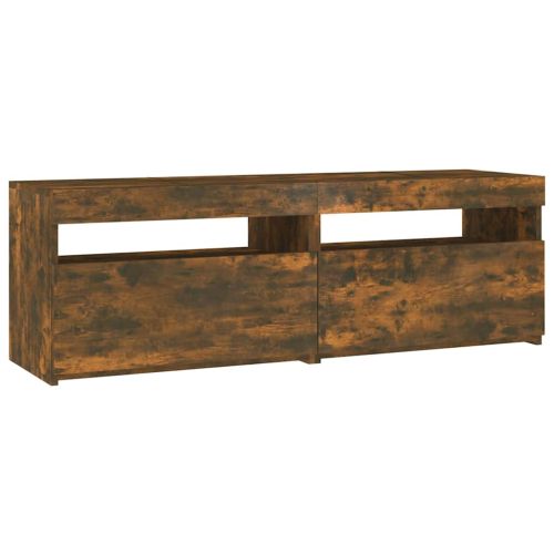 ТВ шкаф с LED осветление, опушен дъб, 120x35x40 см