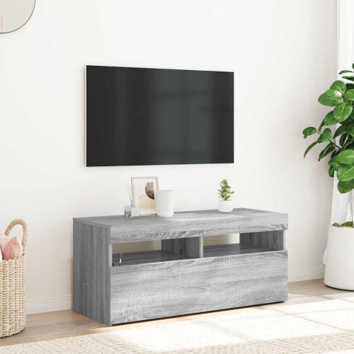 ТВ шкаф с LED осветление, сив сонома, 90x35x40 см