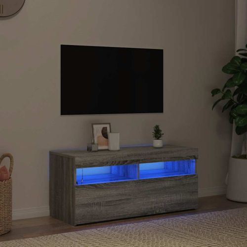 ТВ шкаф с LED осветление, сив сонома, 90x35x40 см