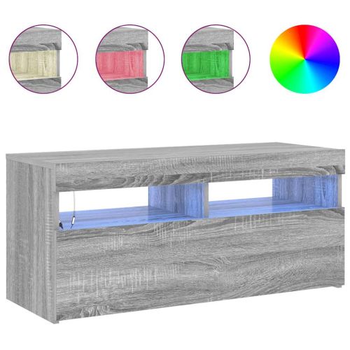 ТВ шкаф с LED осветление, сив сонома, 90x35x40 см