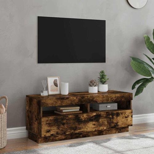 ТВ шкаф с LED осветление, опушен дъб, 100x35x40 см