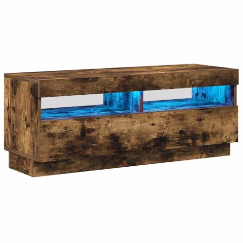 ТВ шкаф с LED осветление, опушен дъб, 100x35x40 см
