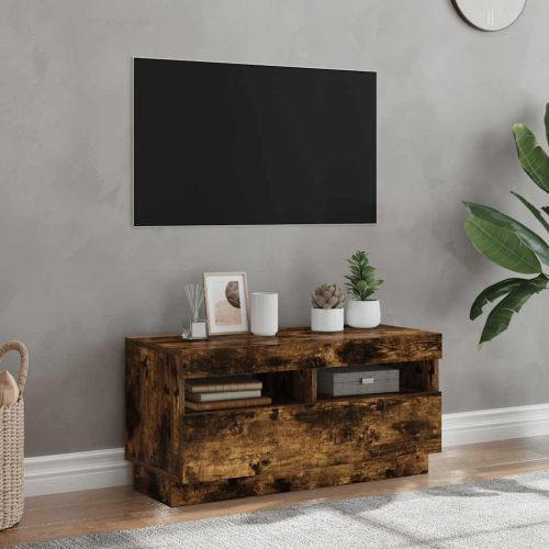ТВ шкаф с LED осветление, опушен дъб, 80x35x40 см