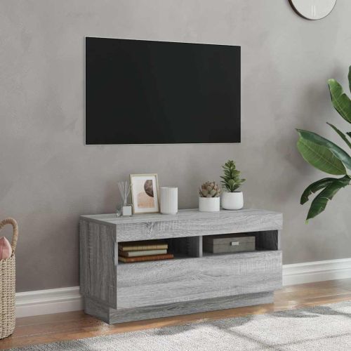 ТВ шкаф с LED осветление, сив сонома, 80x35x40 см