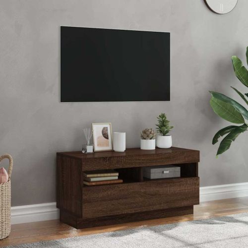 ТВ шкаф с LED осветление, кафяв дъб, 80x35x40 см