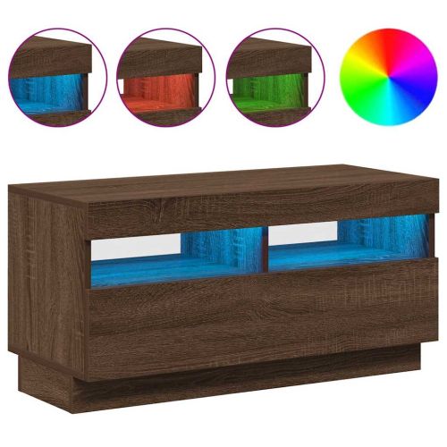 ТВ шкаф с LED осветление, кафяв дъб, 80x35x40 см