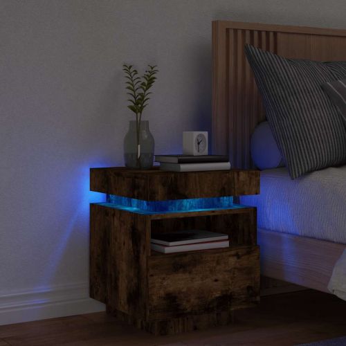 Нощно шкафче с LED осветление, опушен дъб, 40x39x48,5 см
