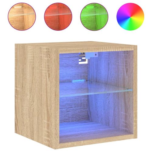 Стенни ТВ шкафове с LED лампи, 2 бр, сонома дъб, 30x28,5x30 см