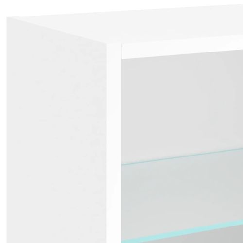 Нощни шкафчета с LED осветление, за стенен монтаж, 2 бр, бели